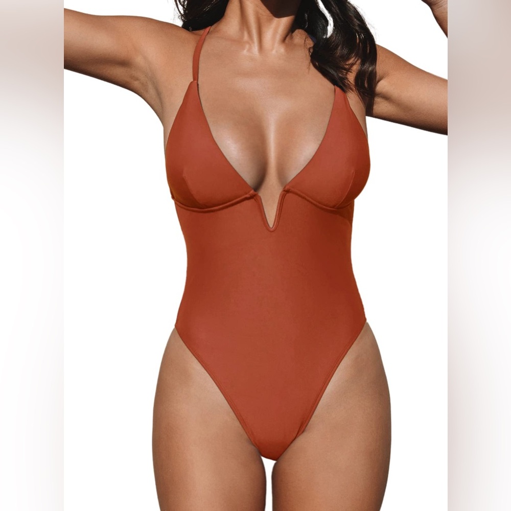 CUPSHE Women’s Deep V Neck One-Piece Swimsuit, Cross Back